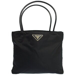 Prada Tessuto nylon tote bag black iconic triangular logo plaque